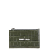 バレンシアガ 型押し カードケース コインケース フラグメントケース 640535 カーキグリーン レザー メンズ BALENCIAGA 【中古】